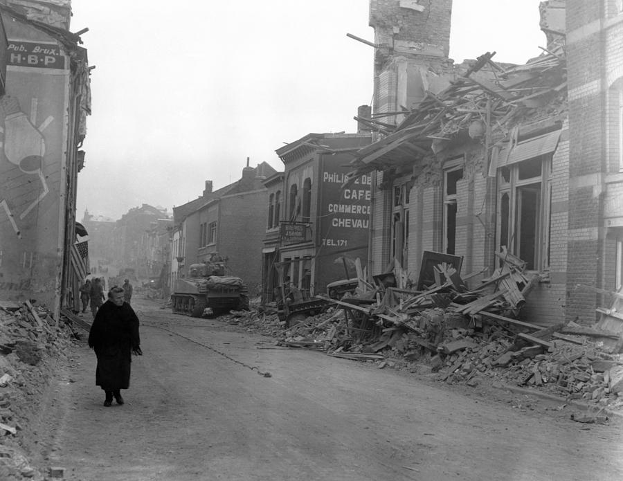 Bomb Damage In Bastogne - Battle of the Bulge - WW2 1944 Photograph by War Is Hell Store