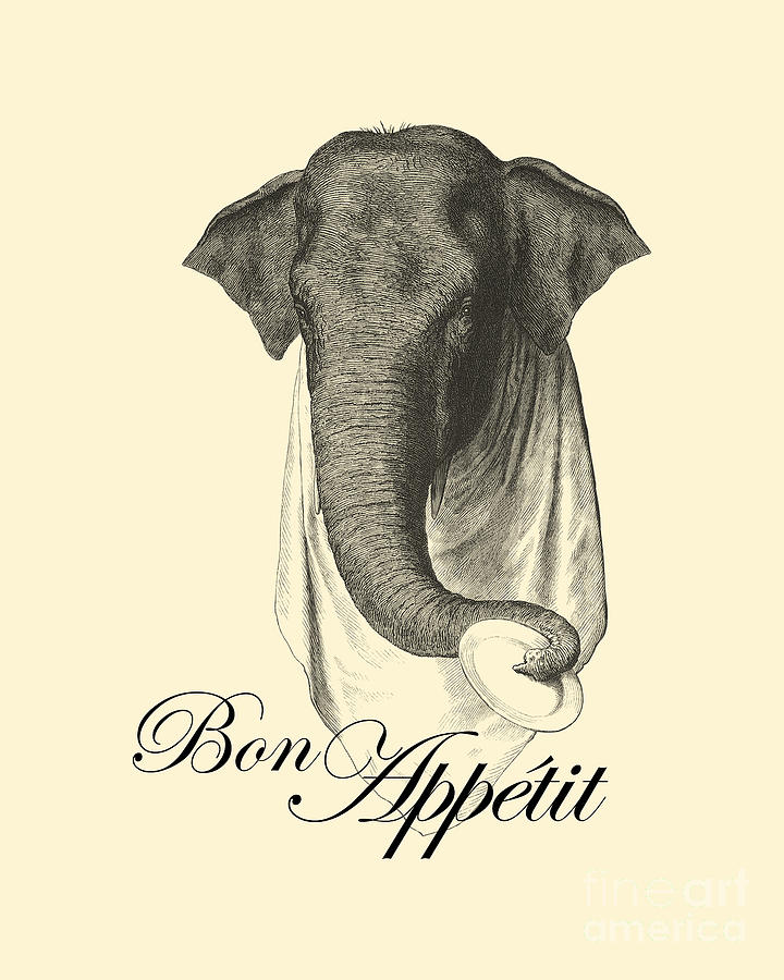 Vintage Digital Art - Bon Appetit Elephant by Madame Memento