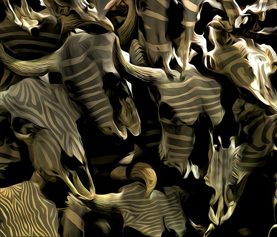 Bones Buffalo Skulls Zebra Pattern Mixed Media by Joan Stratton