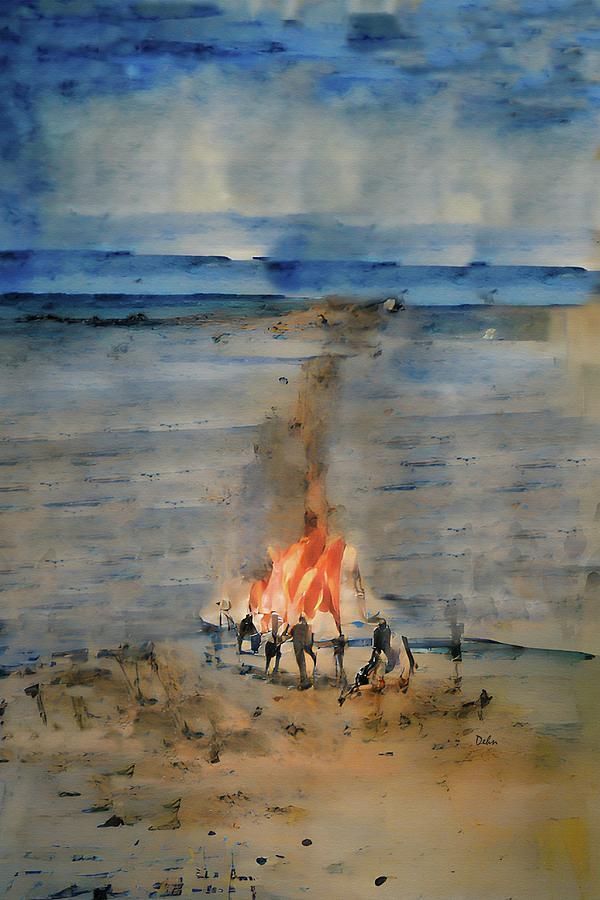 Bonfire On The Beach Abstract Watercolor Painting