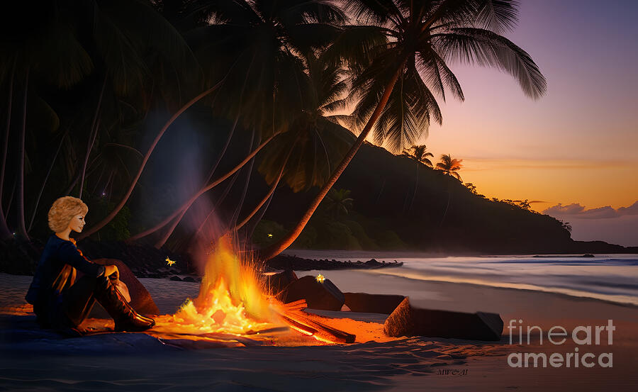 Costa Rica Digital Art - Bonfire on the Beach by Melodye Whitaker