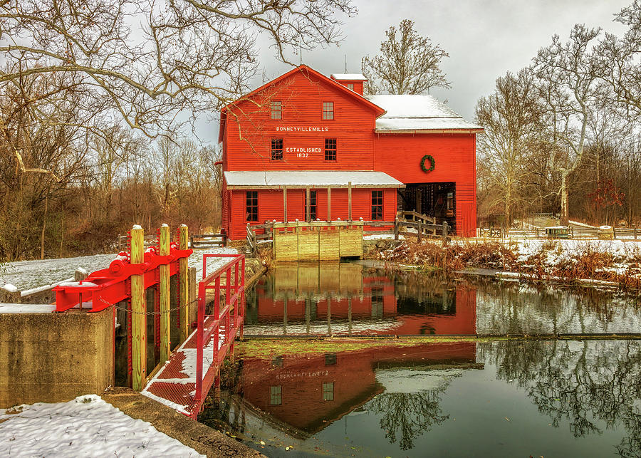 Bonneyville Mills Christmas Photograph by Susan Rissi Tregoning