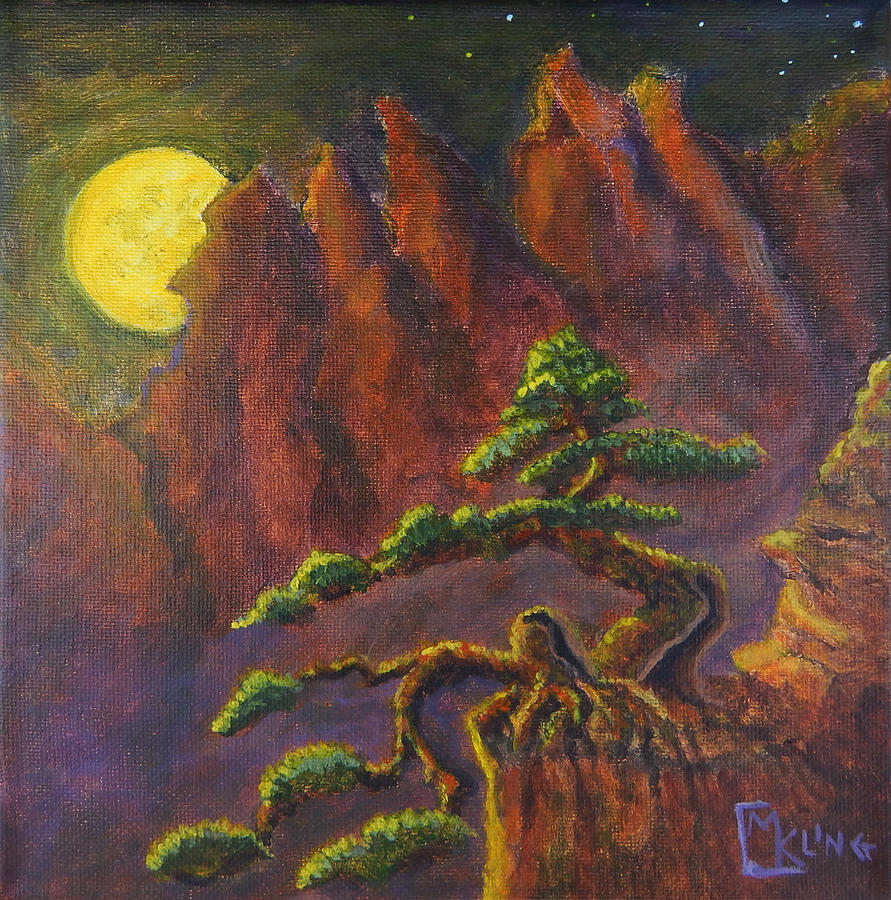 Bonsai Moon Painting by Mike Kling