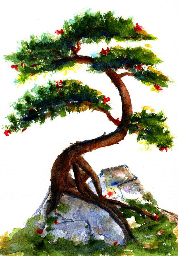 Bonsai Tree Painting by Carlin Blahnik CarlinArtWatercolor
