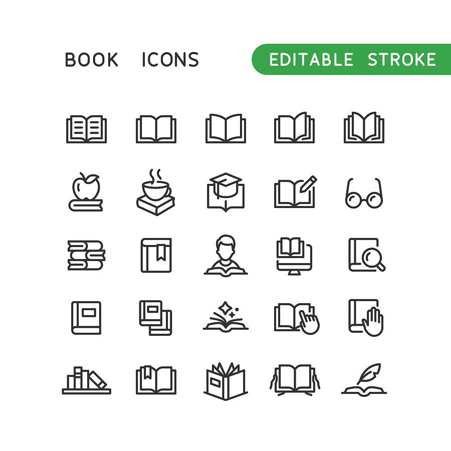 Book Line Icons Editable Stroke Drawing by Bounward