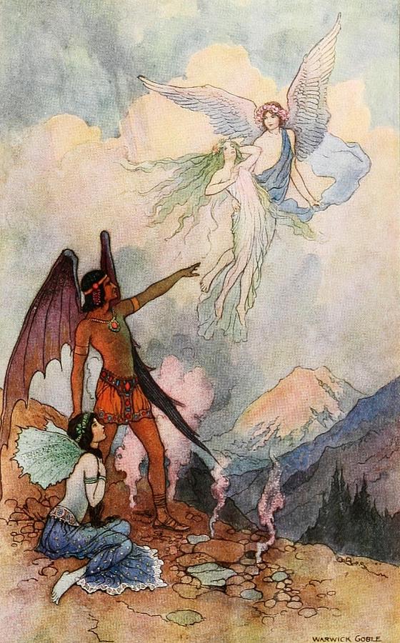 Warwick Goble Drawing - Book of Fairy Poetry 1920 Off ye icy spirits fly by Warwick Goble