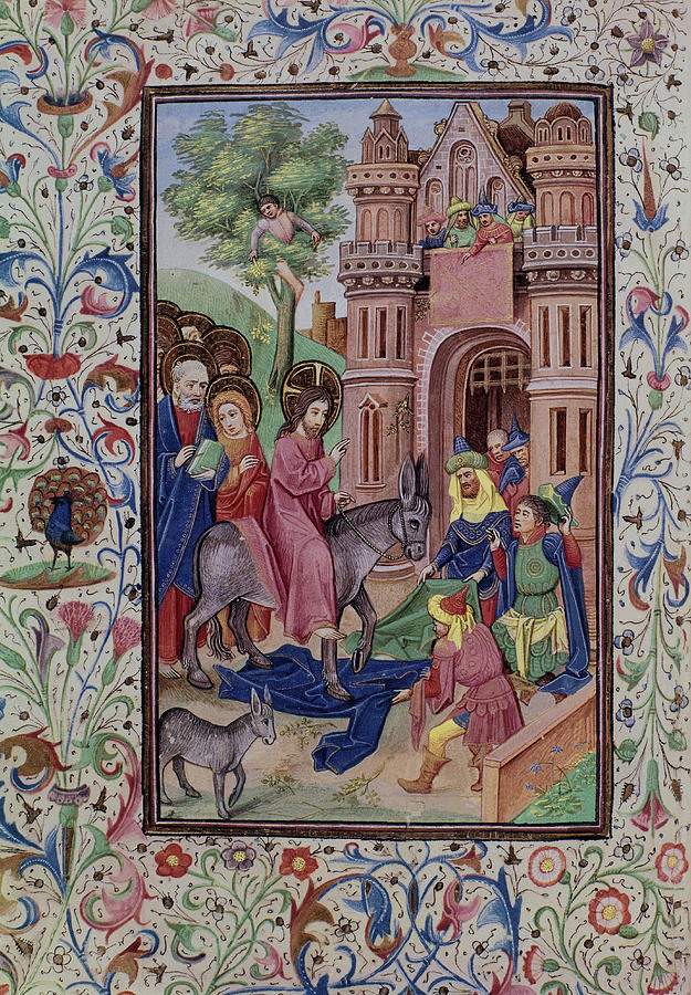 Book Of Hours Of Isabel The Catholic, Fol 116, Entry Of Jesus Into Jerusalem, Xv Century, Vitela. Painting by Album Book Of Hours Of Isabel The Catholic, Fol 116, Entry Of Jesus Into Jerusalem, Xv Century, Vitela. Painting by Album