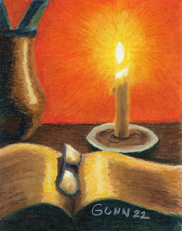Book Reading by Candle Light Pastel by Katrina Gunn