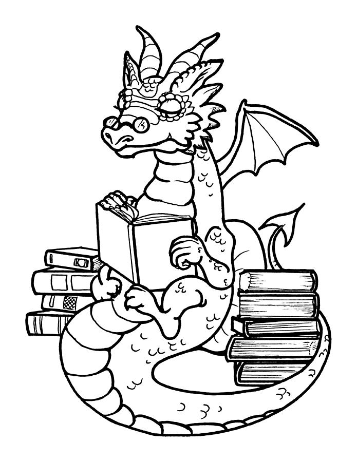 Book Wyrm Reading Drawing by Katherine Nutt