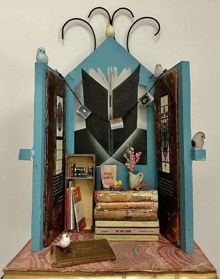 Books and Birds Mixed Media by Linnie Greenberg