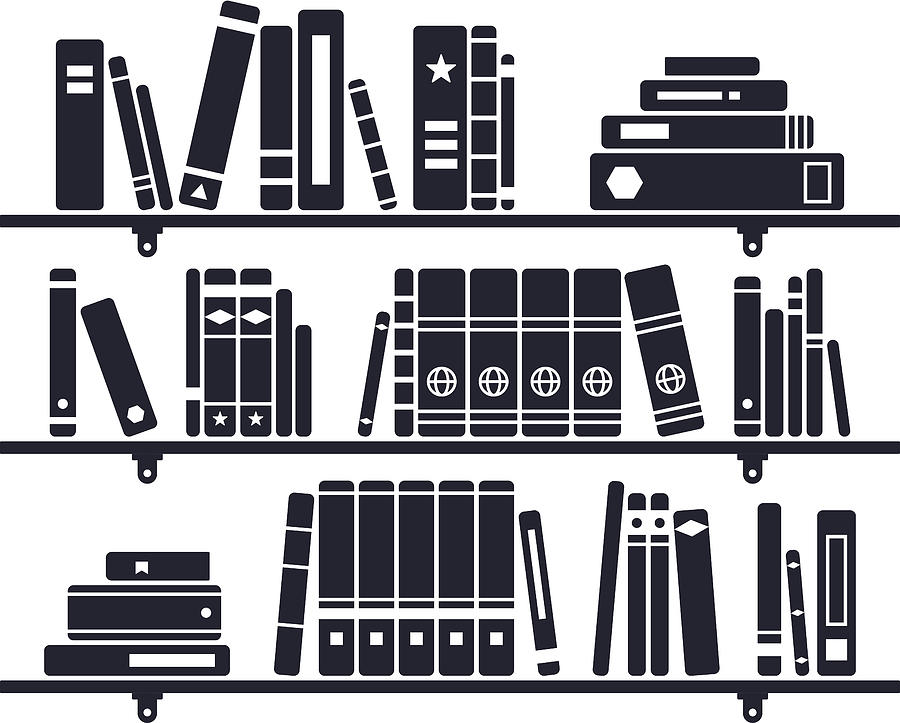 Books on a Bookshelf Drawing by Filo