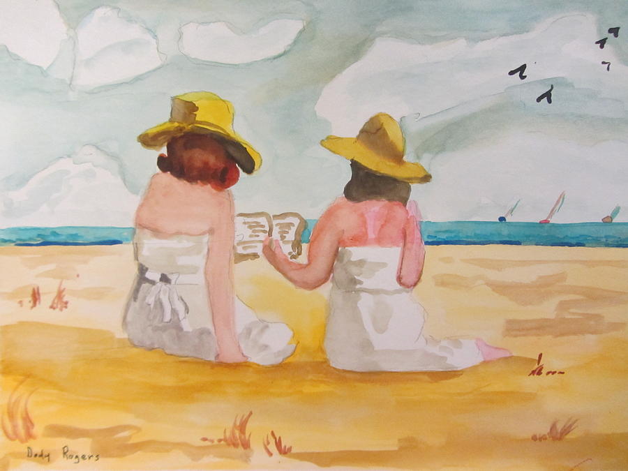 Bookworms on the Beach Painting by Dody Rogers