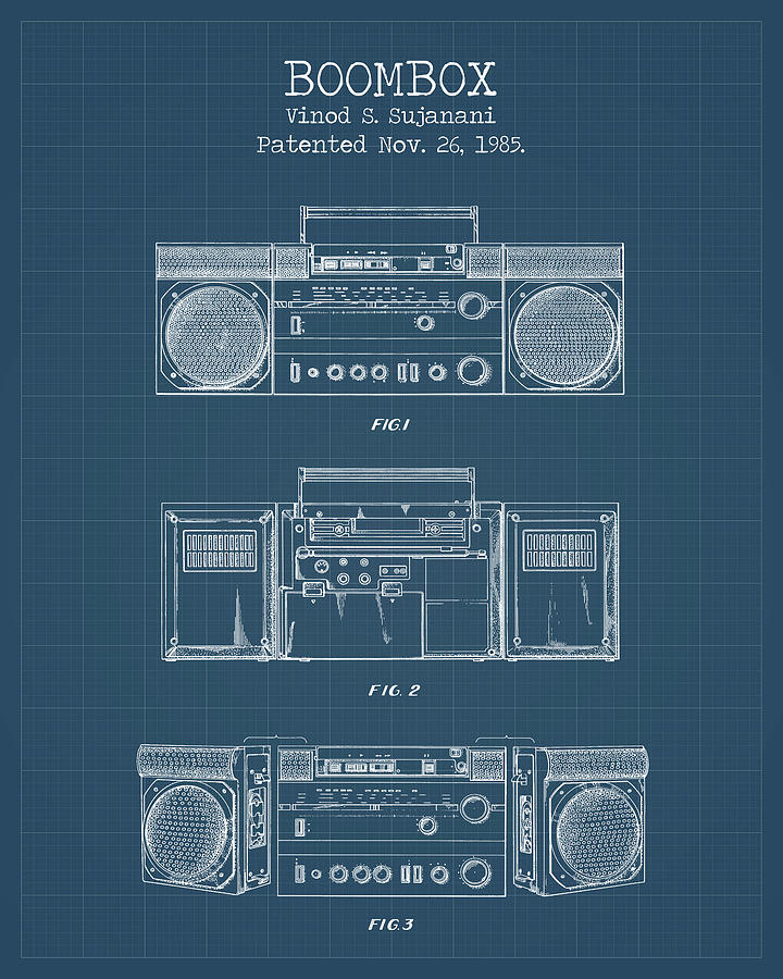 Music Digital Art - Boombox blueprints by Dennson Creative