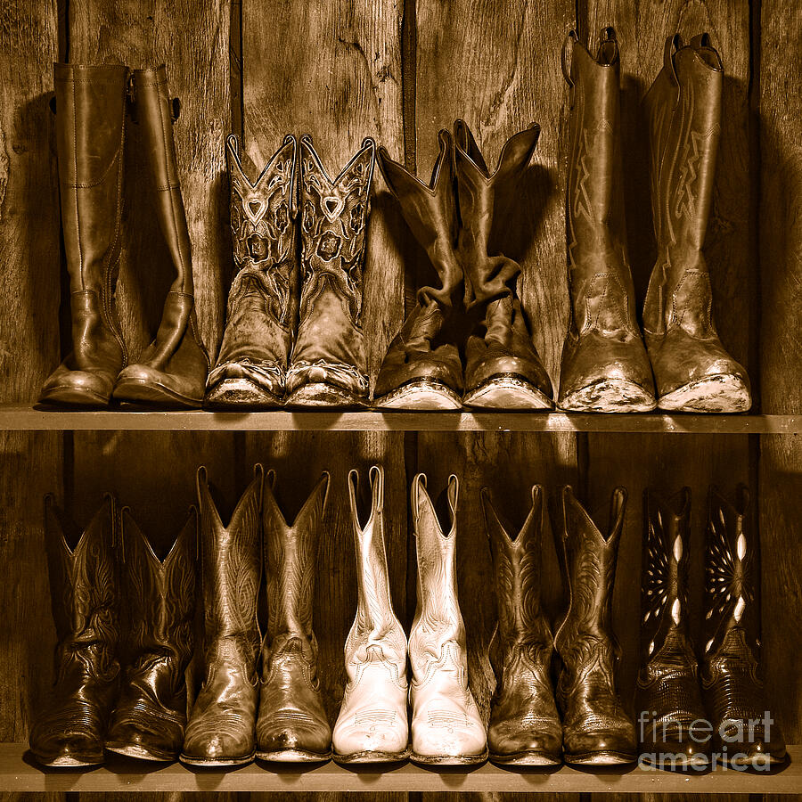 Boot Rack - Sepia Photograph by American West Legend Boot Rack - Sepia Photograph by American West Legend