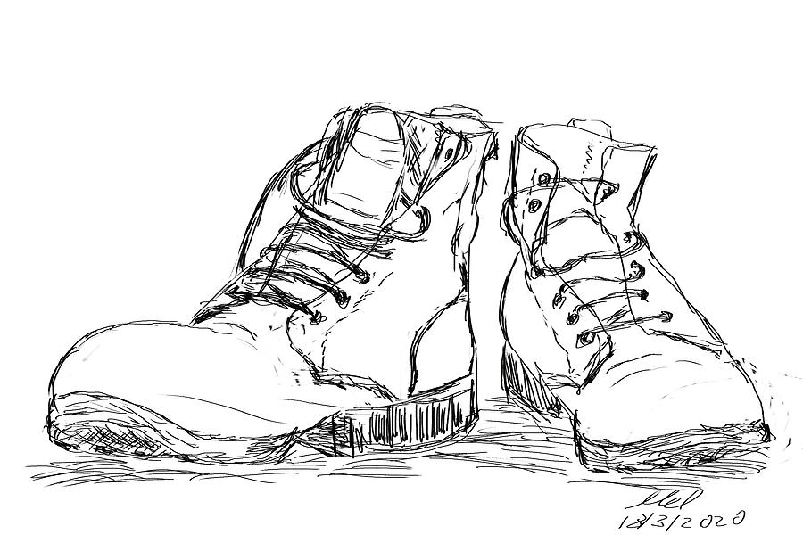A Digital Drawing Of An Old Pair Of Boots Digital Art