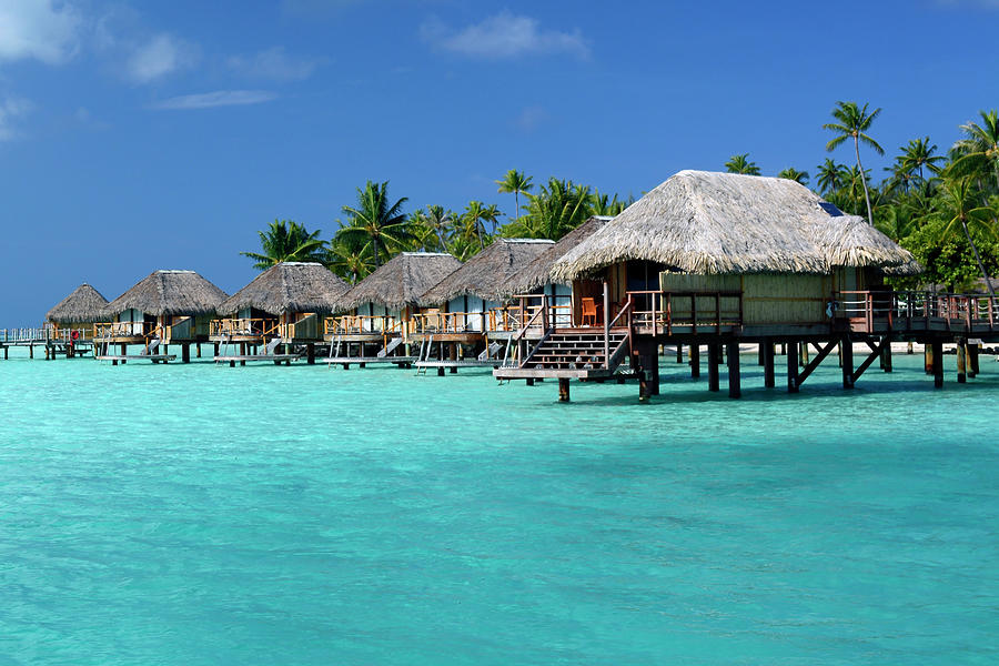 Bora Bora Overwater Bungalows in Turquoise Lagoon Photograph by Mitch ...