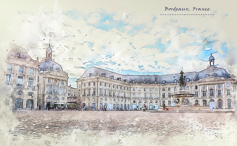 Bordeaux city sketch Digital Art by Ariadna De Raadt
