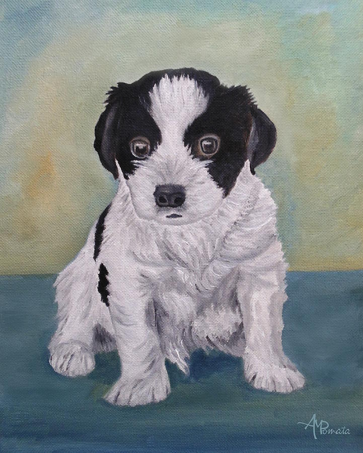 Border Collie Puppy Painting by Angeles M Pomata