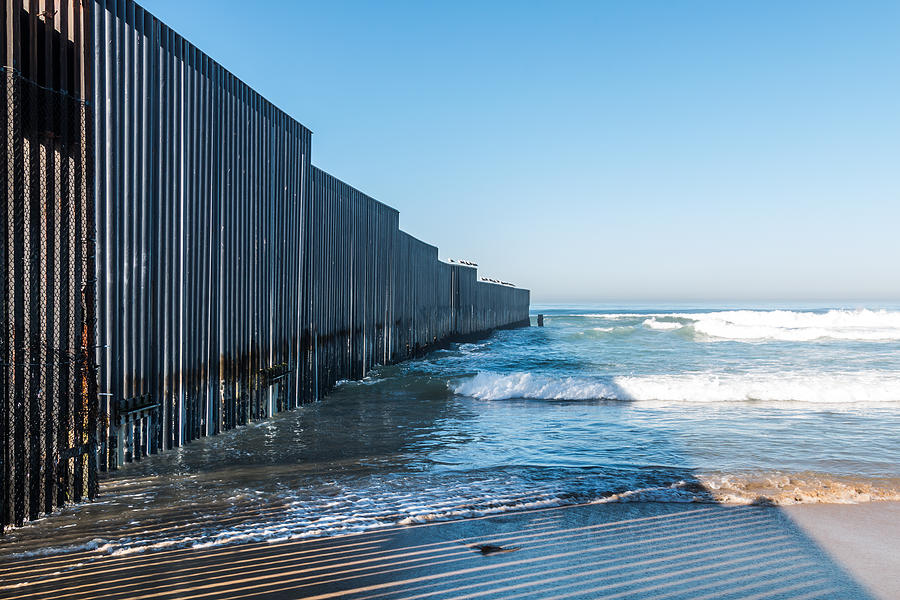 Border Field State Park Beach with International Border Wall Photograph by Sherry Smith