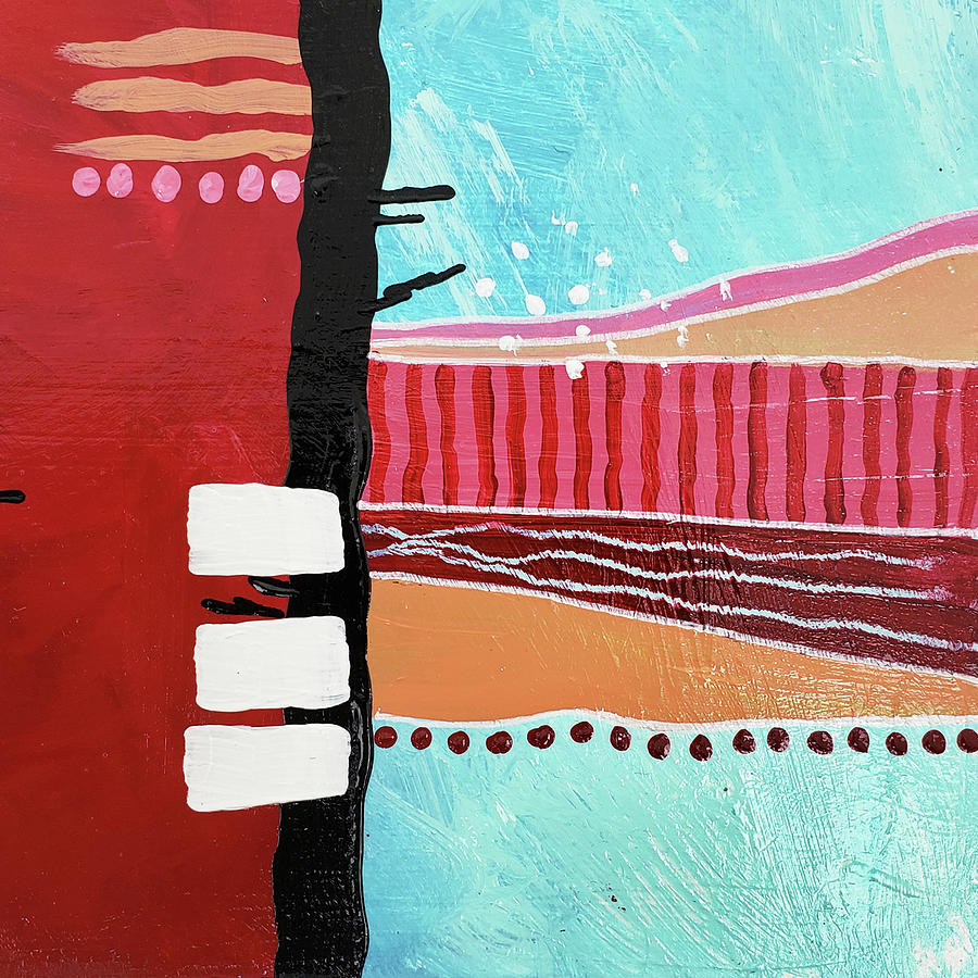 BORDER WALL Abstract In Red Aqua Blue Mango Pink Black Painting by Lynnie Lang