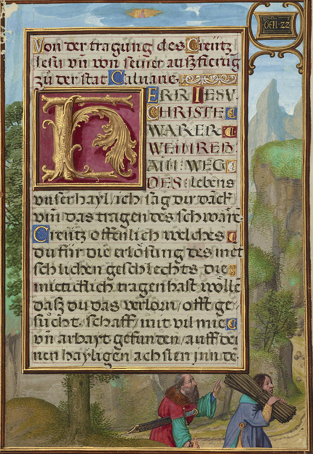Simon Bening Painting - Border with Abraham and Isaac  by Simon Bening