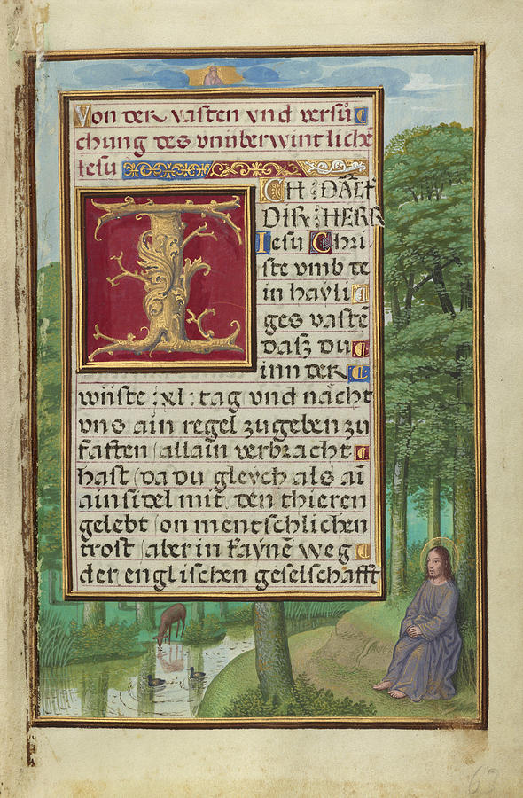 Simon Bening Painting - Border with Christ in the Wilderness  by Simon Bening