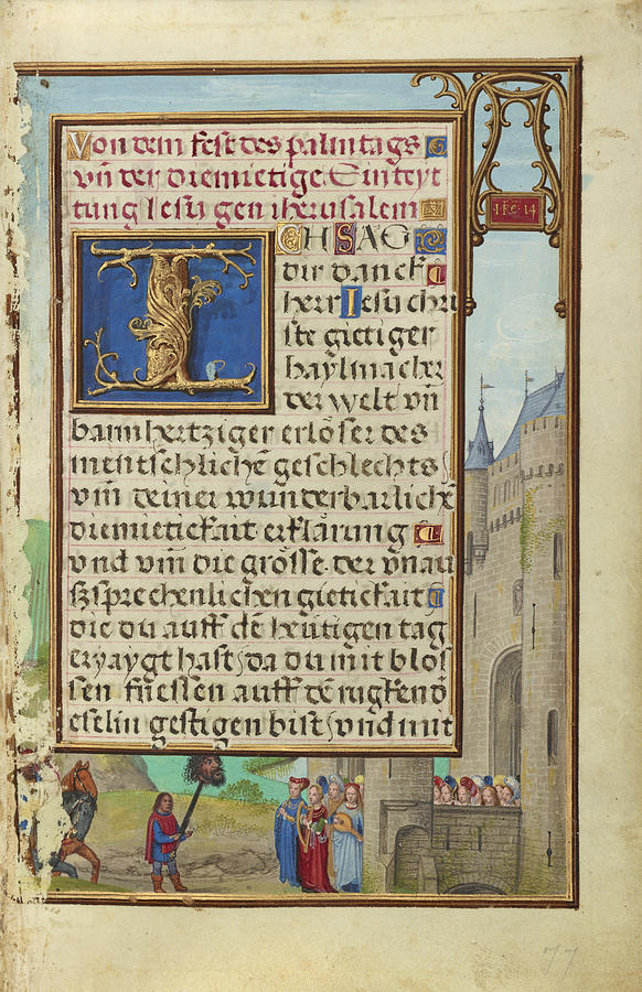 Simon Bening Painting - Border with David s Return with Goliath s Head  by Simon Bening