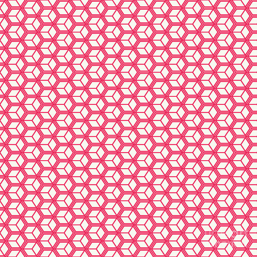 Bordered Isometric Cube Pattern In Eggshell White And Ruby Pink N.0320 Painting