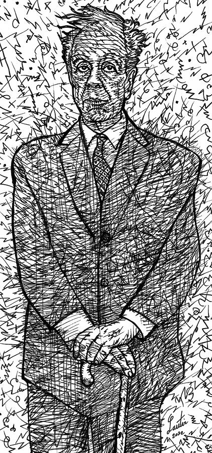 Borges Drawing - BORGES ink portrait .1 by Fabrizio Cassetta