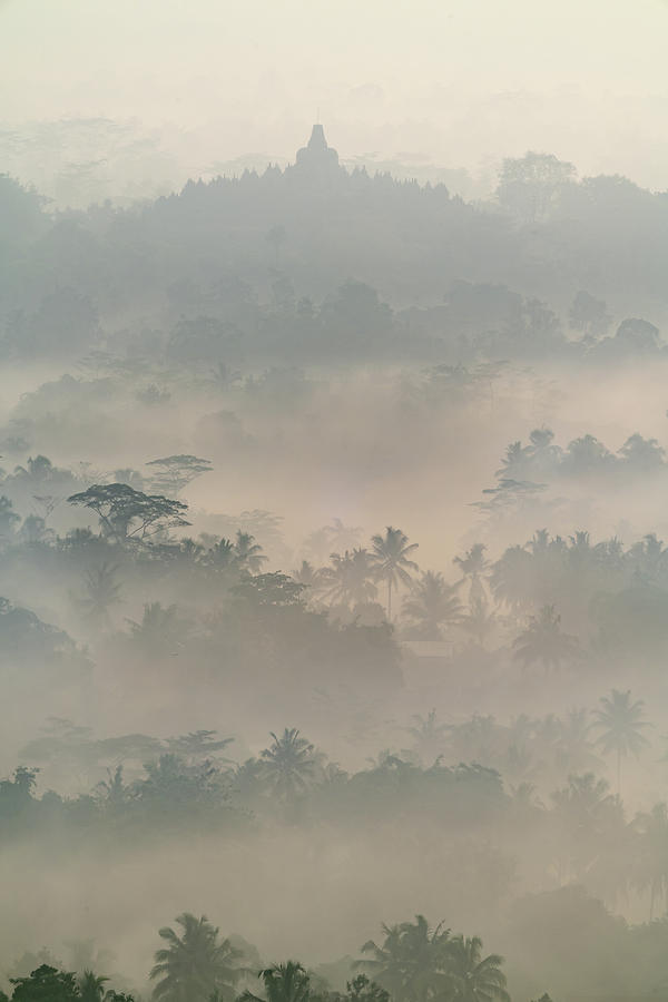 Borobudur in the morning mist  Photograph by Anges Van der Logt