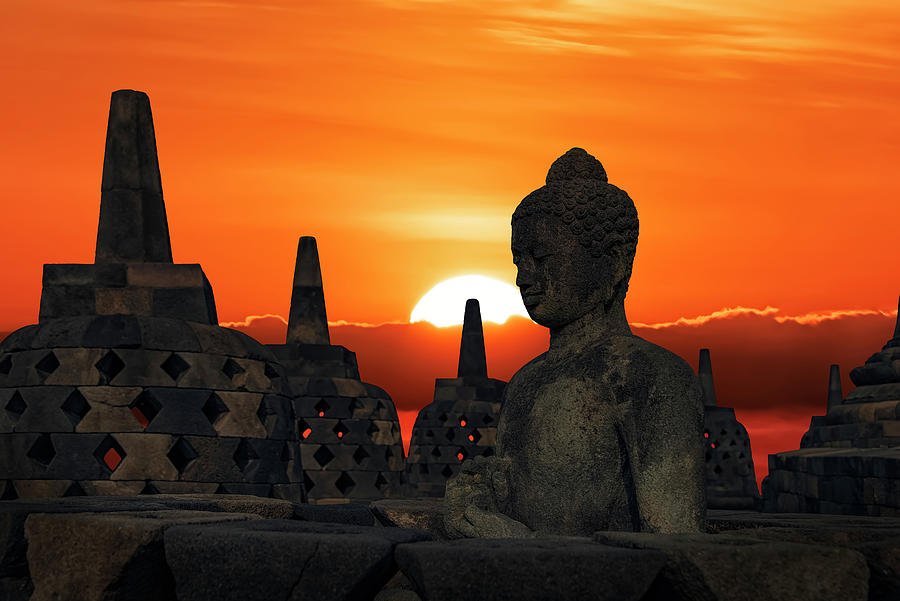 Architecture Photograph - Borobudur sunset by Manjik Pictures