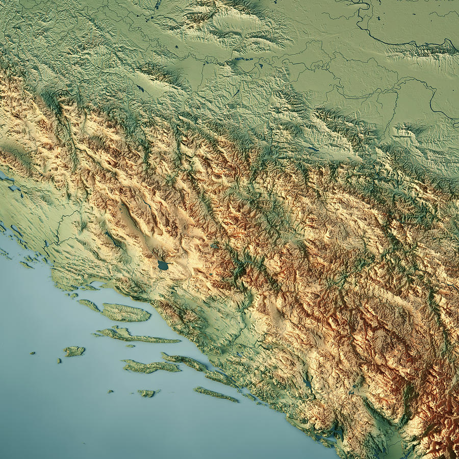 Bosnia And Herzegovina Country 3D Render Topographic Map Photograph by FrankRamspott