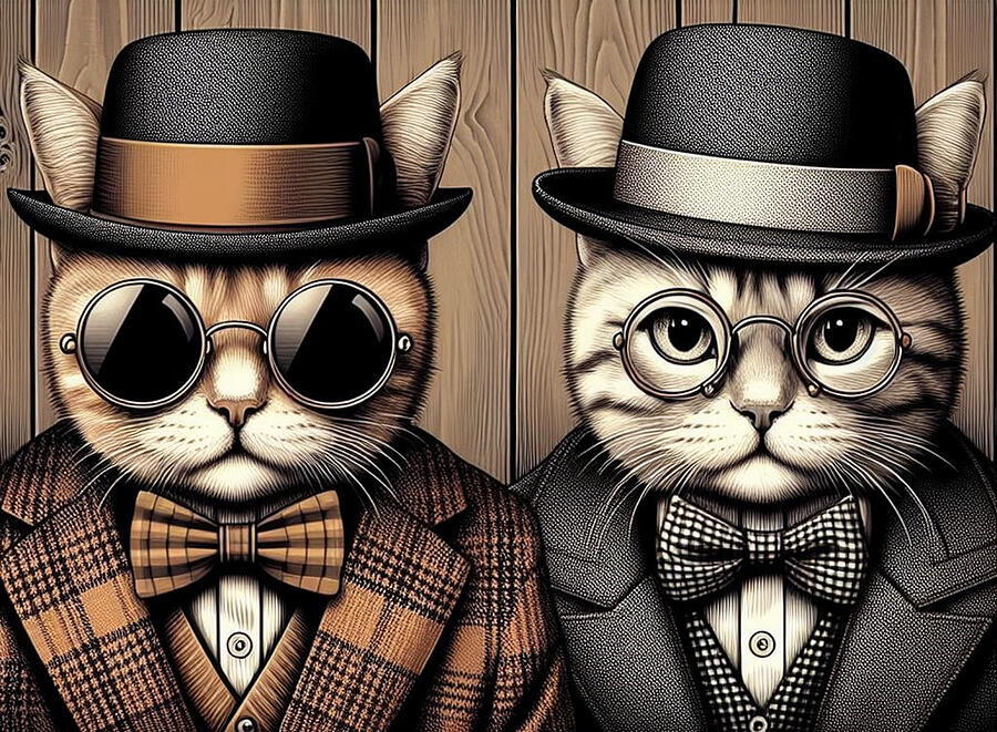Boss Cats from the Eastside - Vintage Digital Art by Ronald Mills