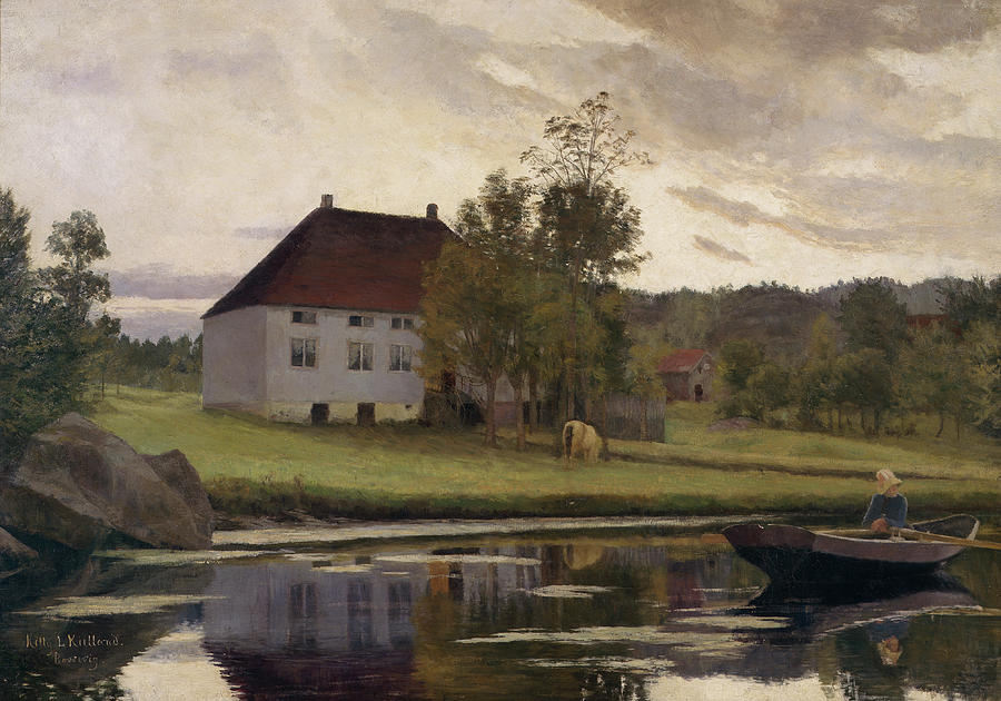 Bossevig, after sunset, 1885 Painting by O Vaering by Kitty Kielland