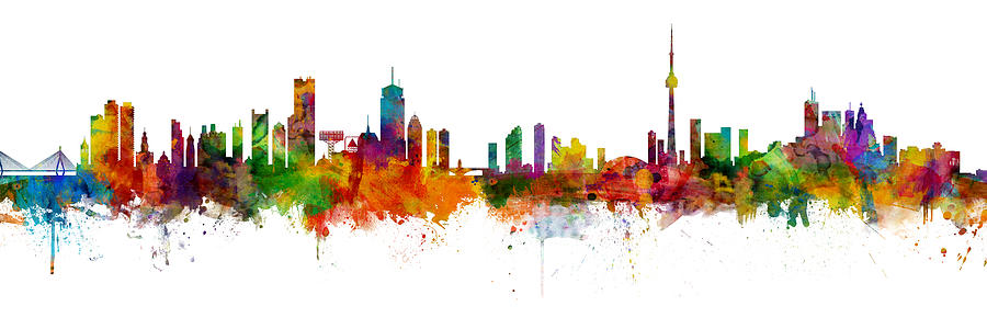 Boston Digital Art - Boston and Toronto Skyline Mashup by Michael Tompsett
