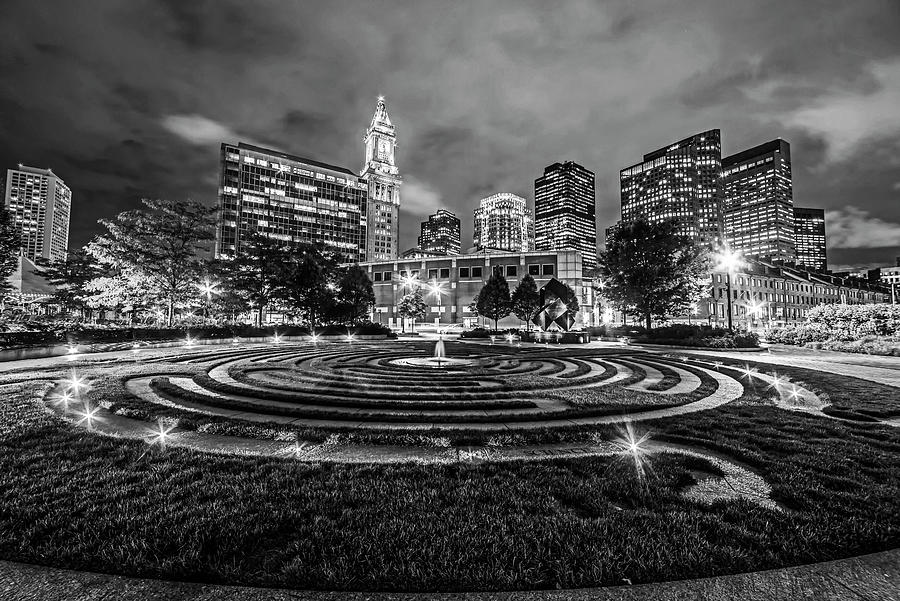 Boston Armenian Heritage Park Sculpture Boston MA Skyline Black and White Photograph by Toby McGuire