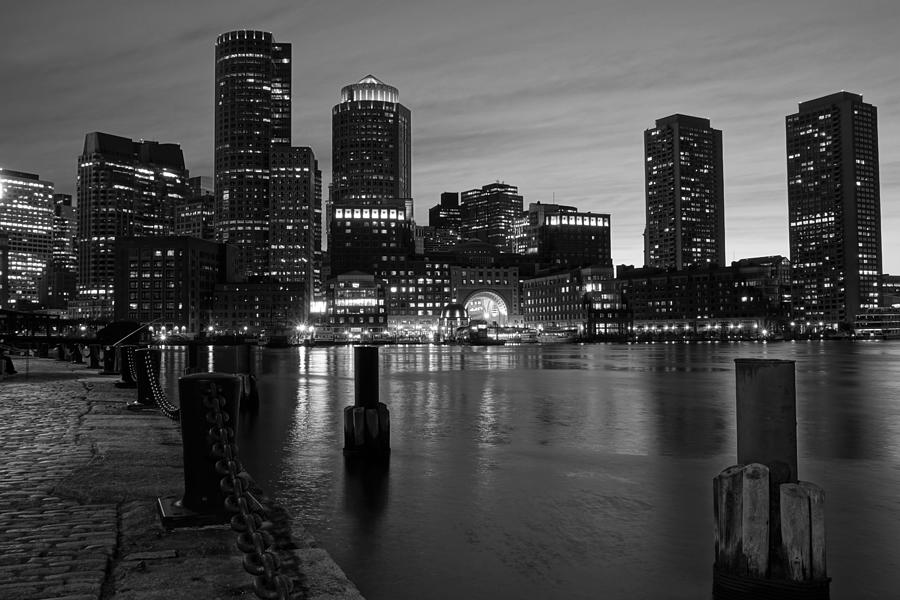 Boston at Night BW Photograph by Patricia Caron