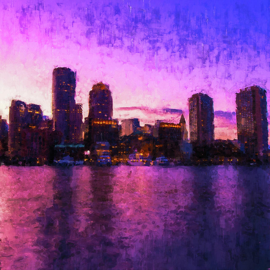 Boston at sunset Painting by AM FineArtPrints