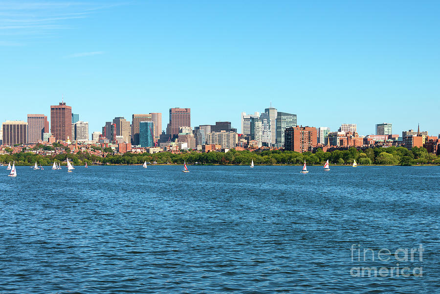 Boston Back Bay Skyline and Charles River Sailboats Photo Photograph by Paul Velgos