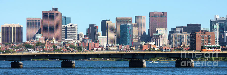 Boston Back Bay Skyline and Harvard Bridge Panoramic Photo Photograph by Paul Velgos