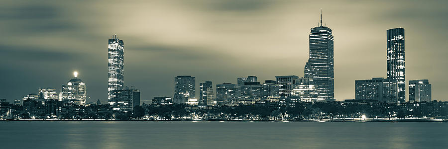 Boston Back Bay Skyline Panorama in Sepia Monochrome Photograph by Gregory Ballos