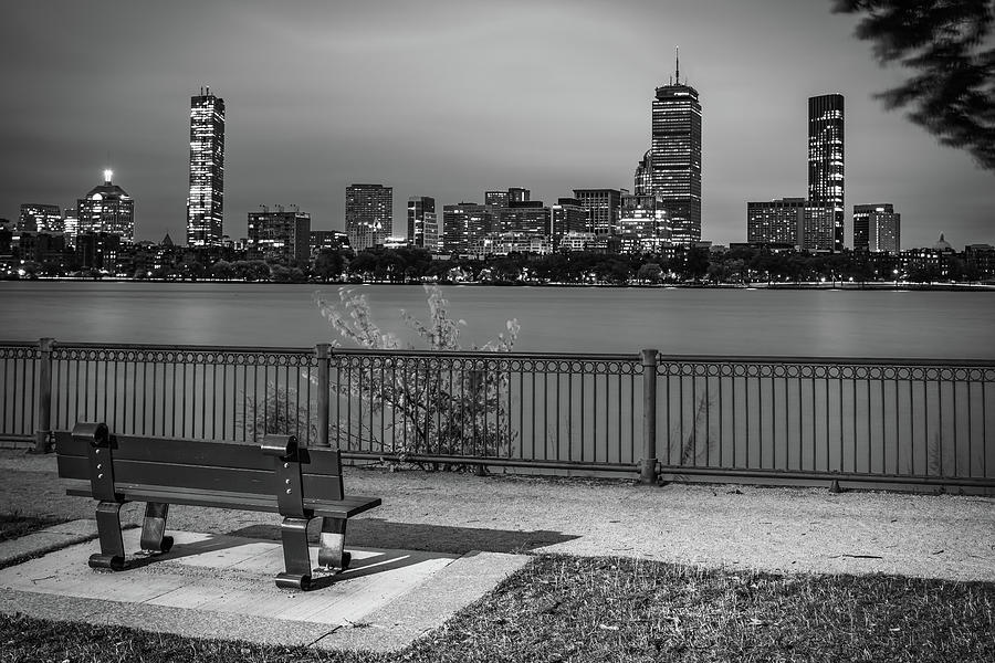 Boston Charles River Skyline Black And White Photograph by Gregory Ballos