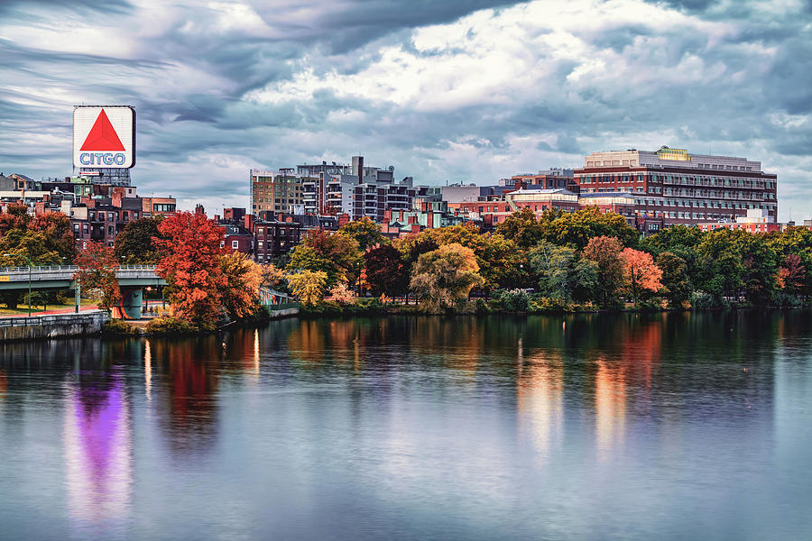 Boston Skyline Photograph - Boston Citgo Sign Along The Charles River In The Fall by Gregory Ballos