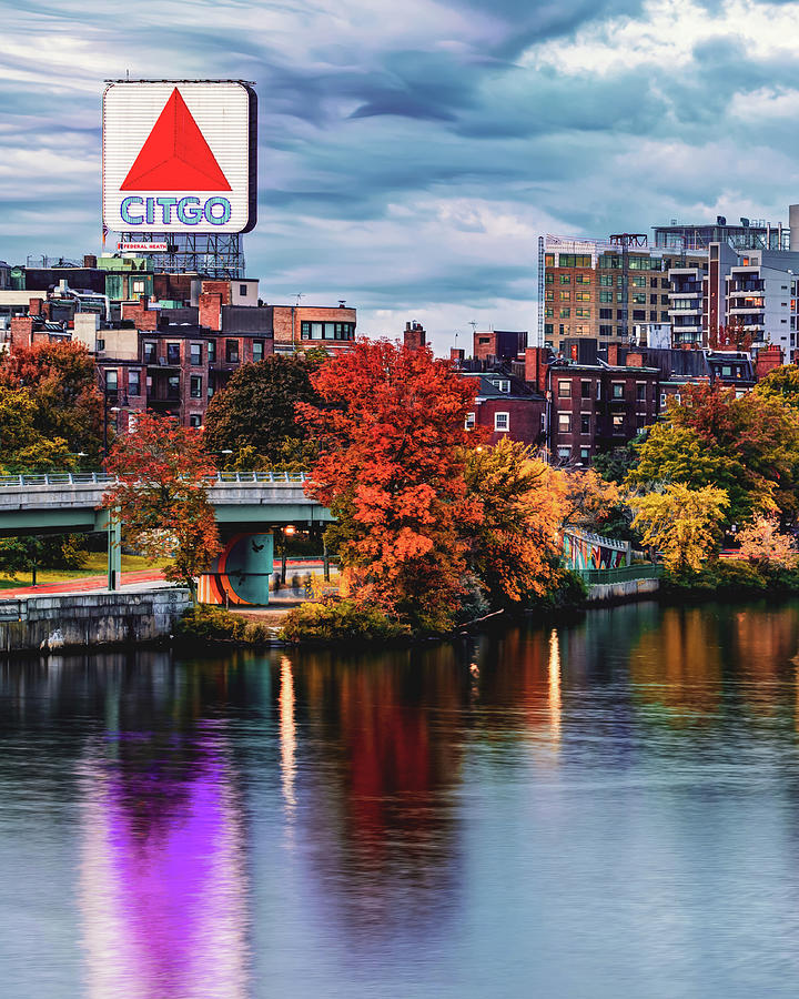Boston Citgo Sign And Autumn Landscape Along The Charles River Photograph