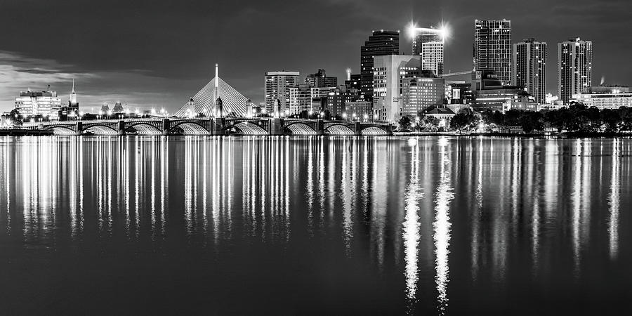 Boston Skyline Photograph - Boston Cityscape and Landmark Bridges Over The Charles River - Black and White by Gregory Ballos
