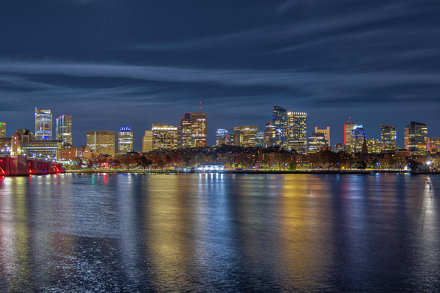 Boston Skyline Photograph - Boston Cityscape Skyline Night Photography Image by Juergen Roth