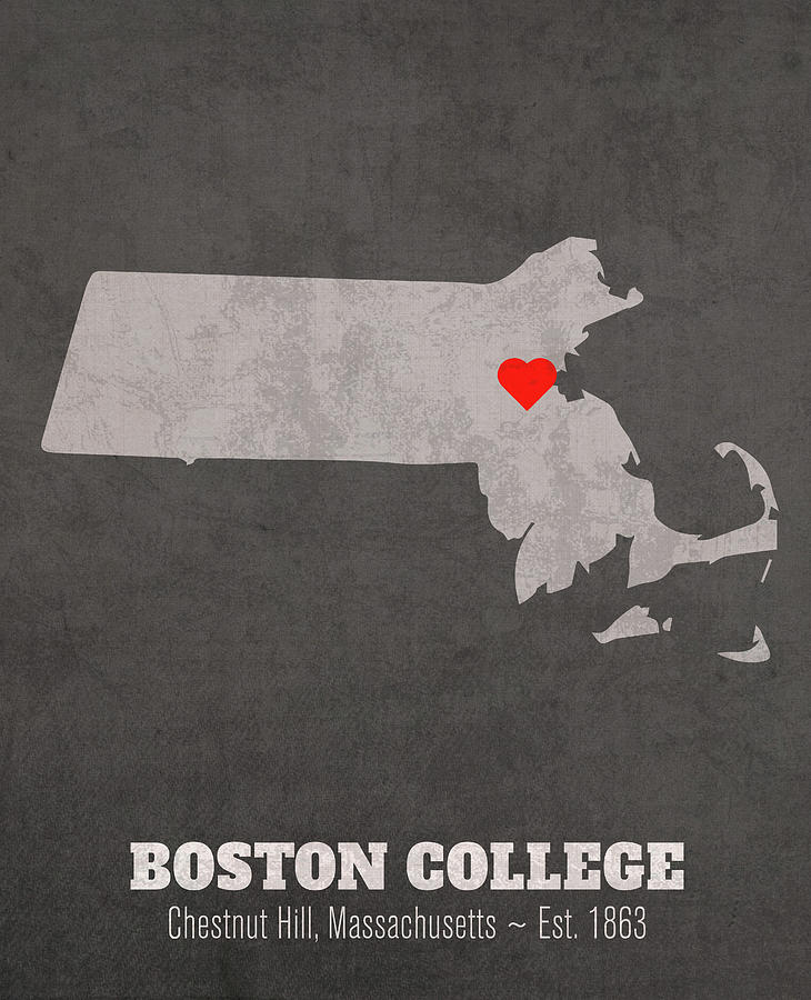 Boston College Mixed Media - Boston College Chestnut Hill Massachusetts Founded Date Heart Map by Design Turnpike