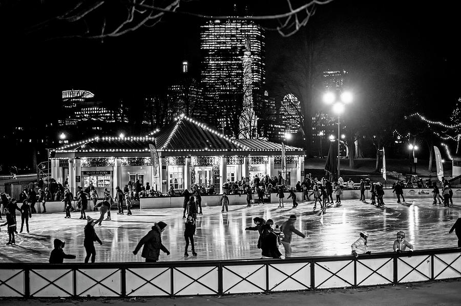Boston Common Frog Pond Ice Skating Rink Boston MA Black and White Photograph by Toby McGuire