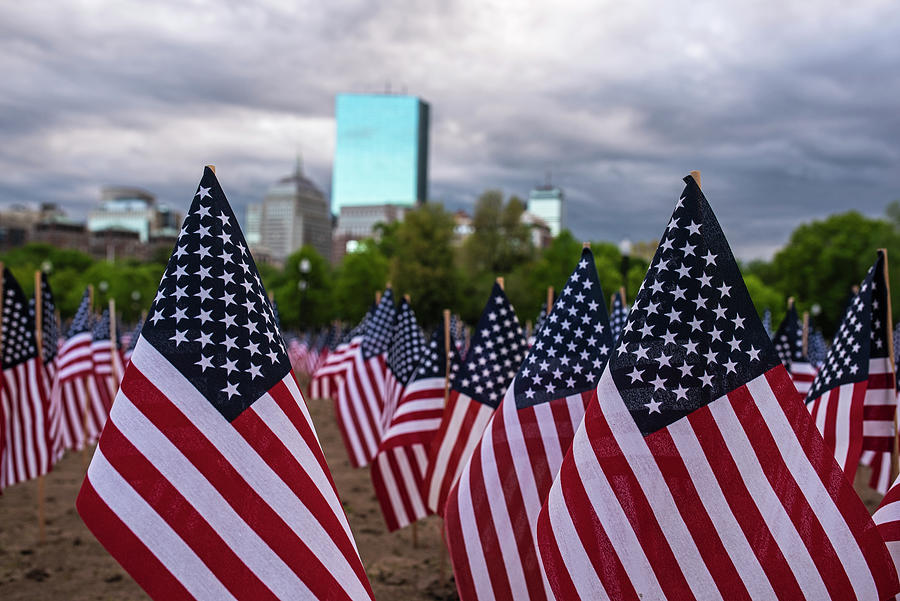 Boston Common Memorial Day Flags Dramatic Sky Boston Massachusetts Flags Photograph by Toby McGuire