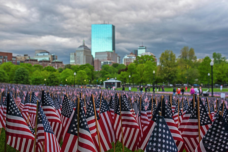 Boston Common Memorial Day Flags Dramatic Sky Boston Massachusetts